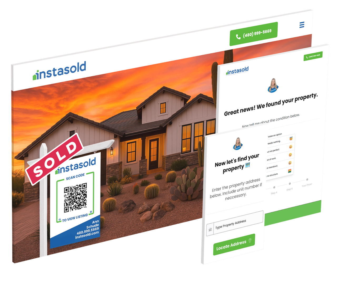 Instasold yard sign mockup with property valuation form
